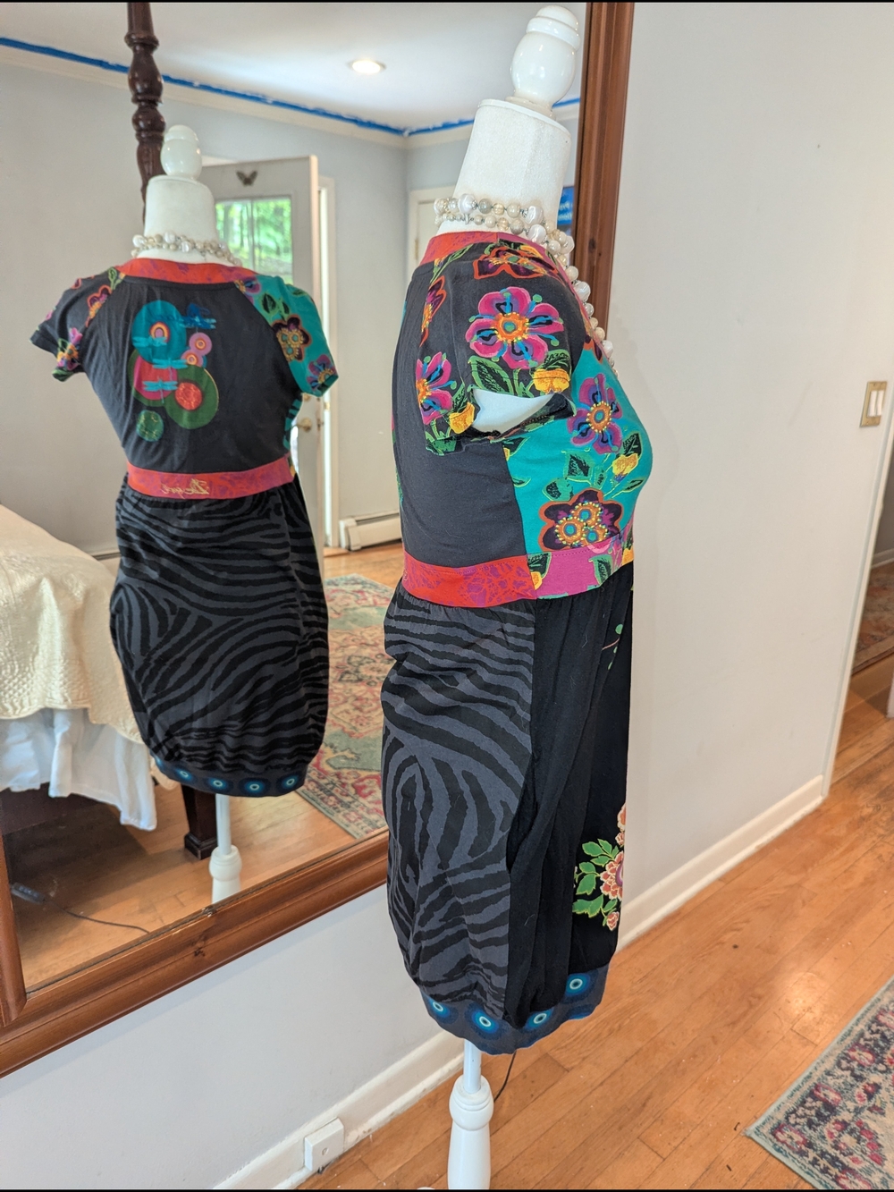 Desigual Geisha Famous Stretch CottonBlack Multicolor Floral V-Neck Dress/Tunic - Picture 4 of 12